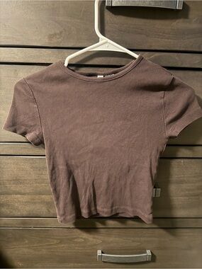 H&M Ribbed Short Sleeve Top - Brown